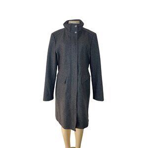Kenneth Cole Womens Grey Long Coat With High Collar & Zipped Sleeves Sz 16